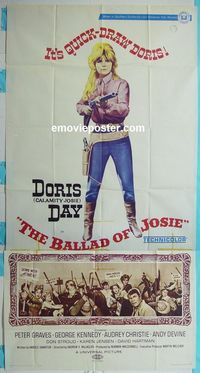 C187 BALLAD OF JOSIE three-sheet movie poster '68 Doris Day with gun!