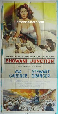 C195 BHOWANI JUNCTION three-sheet movie poster '55 Ava Gardner, Granger
