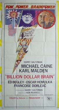 C199 BILLION DOLLAR BRAIN three-sheet movie poster '67 Michael Caine, Malden