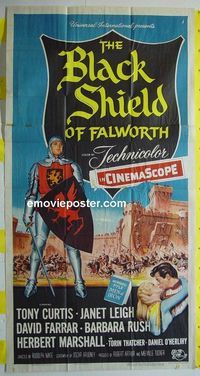 C202 BLACK SHIELD OF FALWORTH three-sheet movie poster '54 Tony Curtis