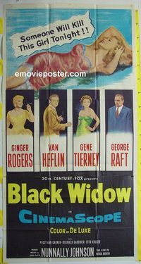 C203 BLACK WIDOW three-sheet movie poster '54 Ginger Rogers, Tierney