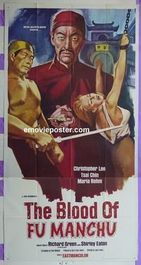 C205 BLOOD OF FU MANCHU three-sheet movie poster '68 Christopher Lee