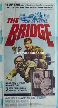 C211 BRIDGE three-sheet movie poster '61 WWII, Nazi teens defend it!