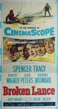 C213 BROKEN LANCE three-sheet movie poster '54 Spencer Tracy, Robert Wagner