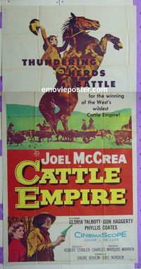 C222 CATTLE EMPIRE three-sheet movie poster '58 Joel McCrea, Gloria Talbott