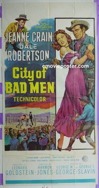 C227 CITY OF BAD MEN three-sheet movie poster '53 Jeanne Crain, Robertson