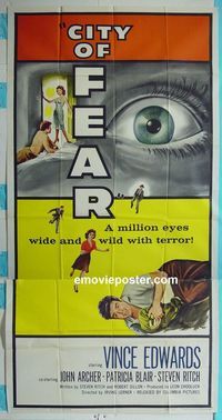 C228a CITY OF FEAR three-sheet movie poster '59 crazy Vince Edwards!
