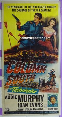 C230 COLUMN SOUTH three-sheet movie poster '53 Audie Murphy, Joan Evans
