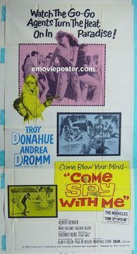 C231 COME SPY WITH ME three-sheet movie poster '67 Troy Donahue
