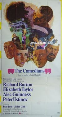 C232 COMEDIANS three-sheet movie poster '67 Richard Burton, Liz Taylor