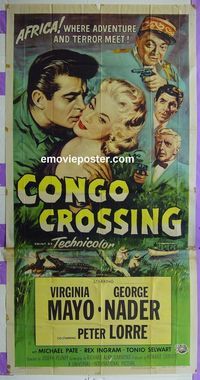 C234 CONGO CROSSING three-sheet movie poster '56 Virginia Mayo, Lorre