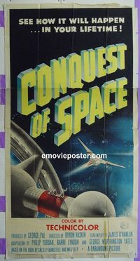 C235 CONQUEST OF SPACE three-sheet movie poster '55 George Pal scifi classic!