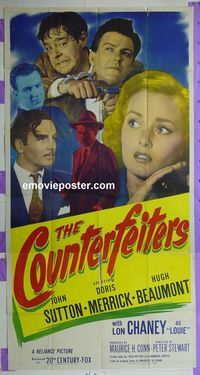 C238 COUNTERFEITERS three-sheet movie poster '48 Hugh Beaumont, Chaney Jr.