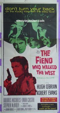 C277 FIEND WHO WALKED THE WEST three-sheet movie poster '58 Hugh O'Brian