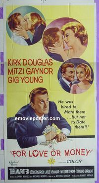 C280 FOR LOVE OR MONEY three-sheet movie poster '63 Kirk Douglas, Gaynor