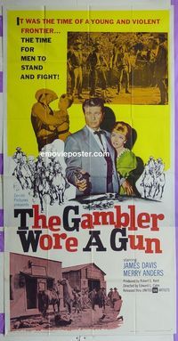 C284 GAMBLER WORE A GUN three-sheet movie poster '61 James Davis, Anders