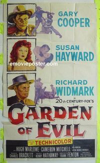 C287 GARDEN OF EVIL three-sheet movie poster '54 Gary Cooper, Susan Hayward