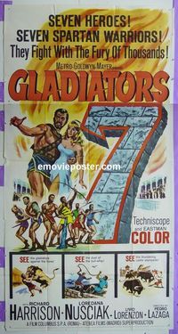 C292 GLADIATORS 7 three-sheet movie poster '63 Richard Harrison