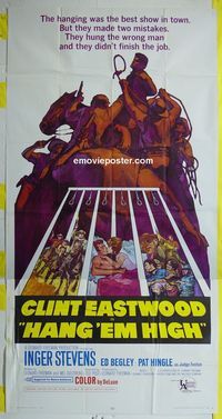 C299 HANG 'EM HIGH three-sheet movie poster '68 Clint Eastwood classic!