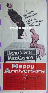 C301 HAPPY ANNIVERSARY three-sheet movie poster '59 David Niven, Gaynor