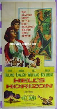 C304 HELL'S HORIZON three-sheet movie poster '55 John Ireland, warm lips!