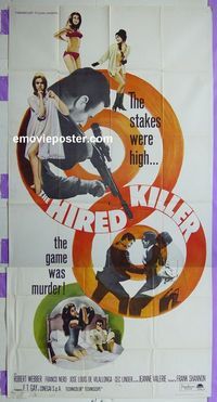 C311 HIRED KILLER three-sheet movie poster '67 Robert Webber, Franco Nero