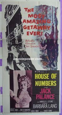 C316 HOUSE OF NUMBERS three-sheet movie poster '57 two Jack Palances!