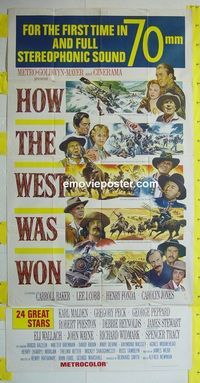 C317 HOW THE WEST WAS WON three-sheet movie poster R69 Gregory Peck, Malden