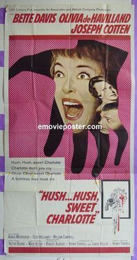 C319 HUSH HUSH SWEET CHARLOTTE three-sheet movie poster '65 Bette Davis