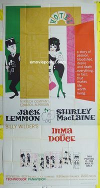 C321 IRMA LA DOUCE three-sheet movie poster '63 Billy Wilder, Jack Lemmon