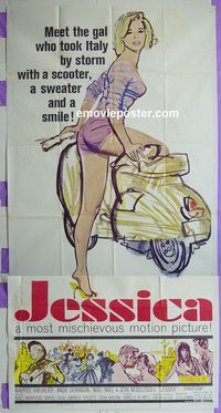 C325 JESSICA three-sheet movie poster '62 Chevalier, sexy Angie Dickinson!
