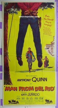 C338 MAN FROM DEL RIO three-sheet movie poster '56 Anthony Quinn, Jurado