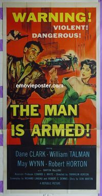 C340 MAN IS ARMED three-sheet movie poster '56 Dane Clark, William Talman