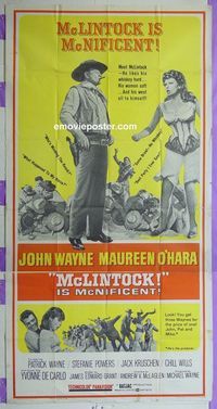 C345 MCLINTOCK three-sheet movie poster '63 John Wayne, Maureen O'Hara