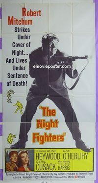 C354 NIGHT FIGHTERS three-sheet movie poster '60 Robert Mitchum, Heywood