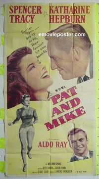 C365 PAT & MIKE three-sheet movie poster '52 Spencer Tracy,Katharine Hepburn