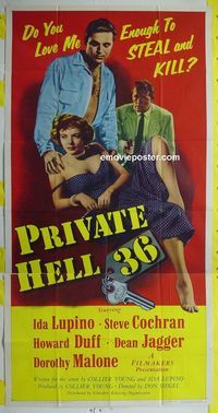 C369 PRIVATE HELL 36 three-sheet movie poster '54 Ida Lupino, Steve Cochran