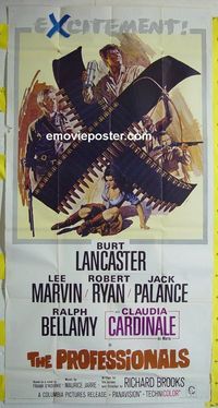 C370 PROFESSIONALS three-sheet movie poster '66 Burt Lancaster, Lee Marvin