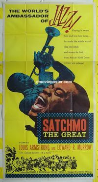 C377 SATCHMO THE GREAT three-sheet movie poster '57 Louis Armstrong, jazz!