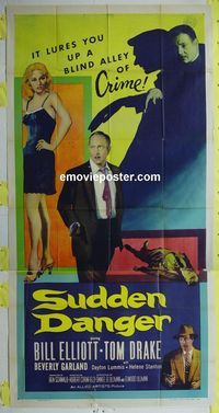 C383 SUDDEN DANGER three-sheet movie poster '56 Beverly Garland, Bill Elliot