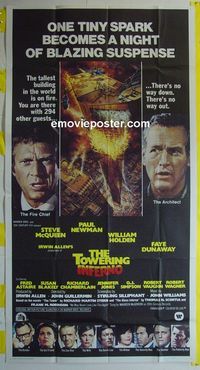 C391b TOWERING INFERNO three-sheet movie poster '74 McQueen, Paul Newman