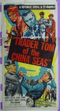 C394 TRADER TOM OF THE CHINA SEAS three-sheet movie poster '54 serial