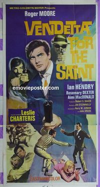C398 VENDETTA FOR THE SAINT three-sheet movie poster '69 Roger Moore