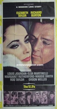 C399 VIPs three-sheet movie poster '63 Elizabeth Taylor, Burton, Jourdan