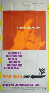C400 WAIT UNTIL DARK three-sheet movie poster '67 Audrey Hepburn, Alan Arkin