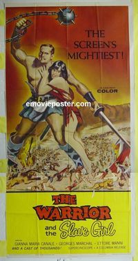 C401 WARRIOR & THE SLAVE GIRL three-sheet movie poster '59 Italian epic!