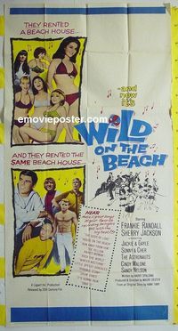 C407 WILD ON THE BEACH three-sheet movie poster '65 Sonny & Cher!