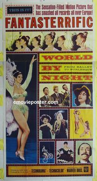 C410 WORLD BY NIGHT three-sheet movie poster '61 sexy Italian women!