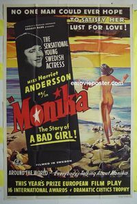 C001c MONIKA 40x60 movie poster '55 Ingmar Bergman bad girl!