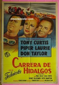 C589 JOHNNY DARK Argentinean movie poster '54 car racing, Tony Curtis